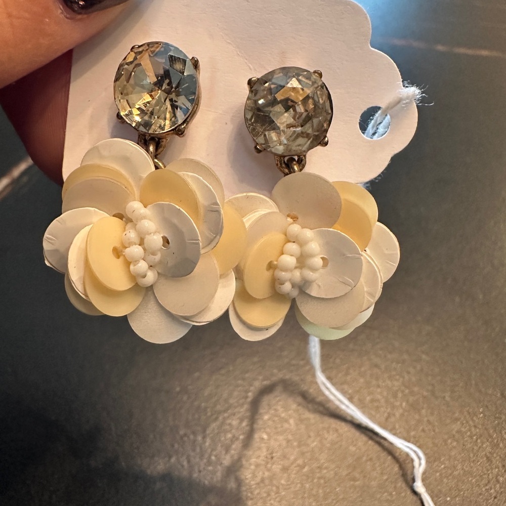 White and Cream Floral Earrings